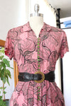 1940s Tree of Life Buttoned Rayon Dress M-M/L