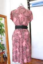 1940s Tree of Life Buttoned Rayon Dress M-M/L