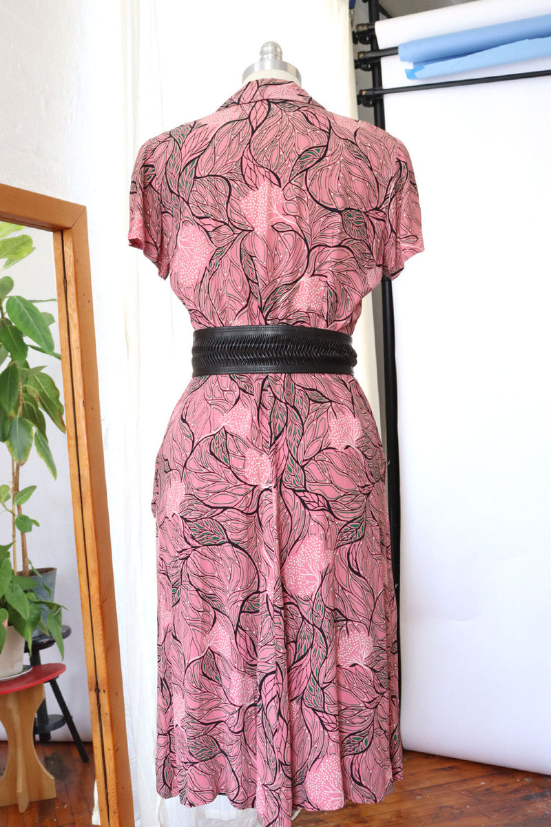1940s Tree of Life Buttoned Rayon Dress M-M/L