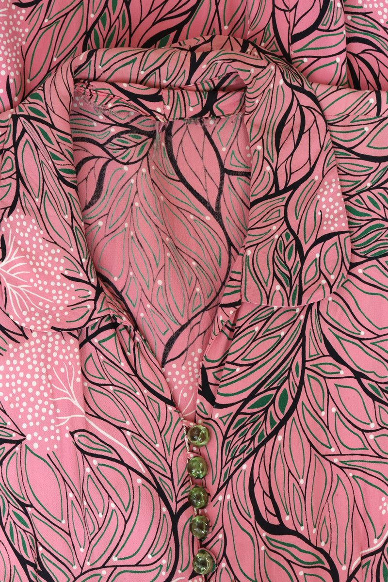 1940s Tree of Life Buttoned Rayon Dress M-M/L