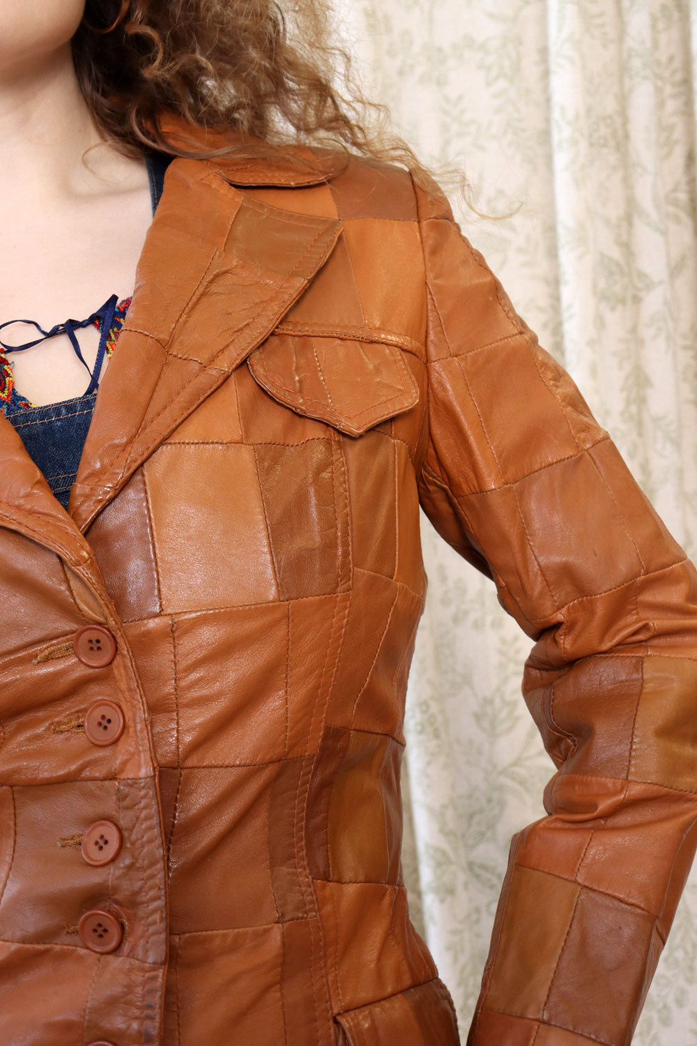 Pecan Patchwork Leather Jacket S/M