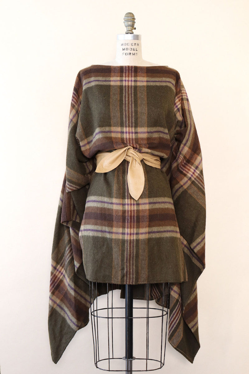 Forest Plaid Poncho S-XL