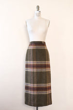 Olive Plaid Blanket Skirt L