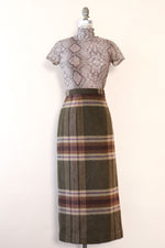 Olive Plaid Blanket Skirt L