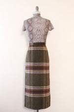 Olive Plaid Blanket Skirt L