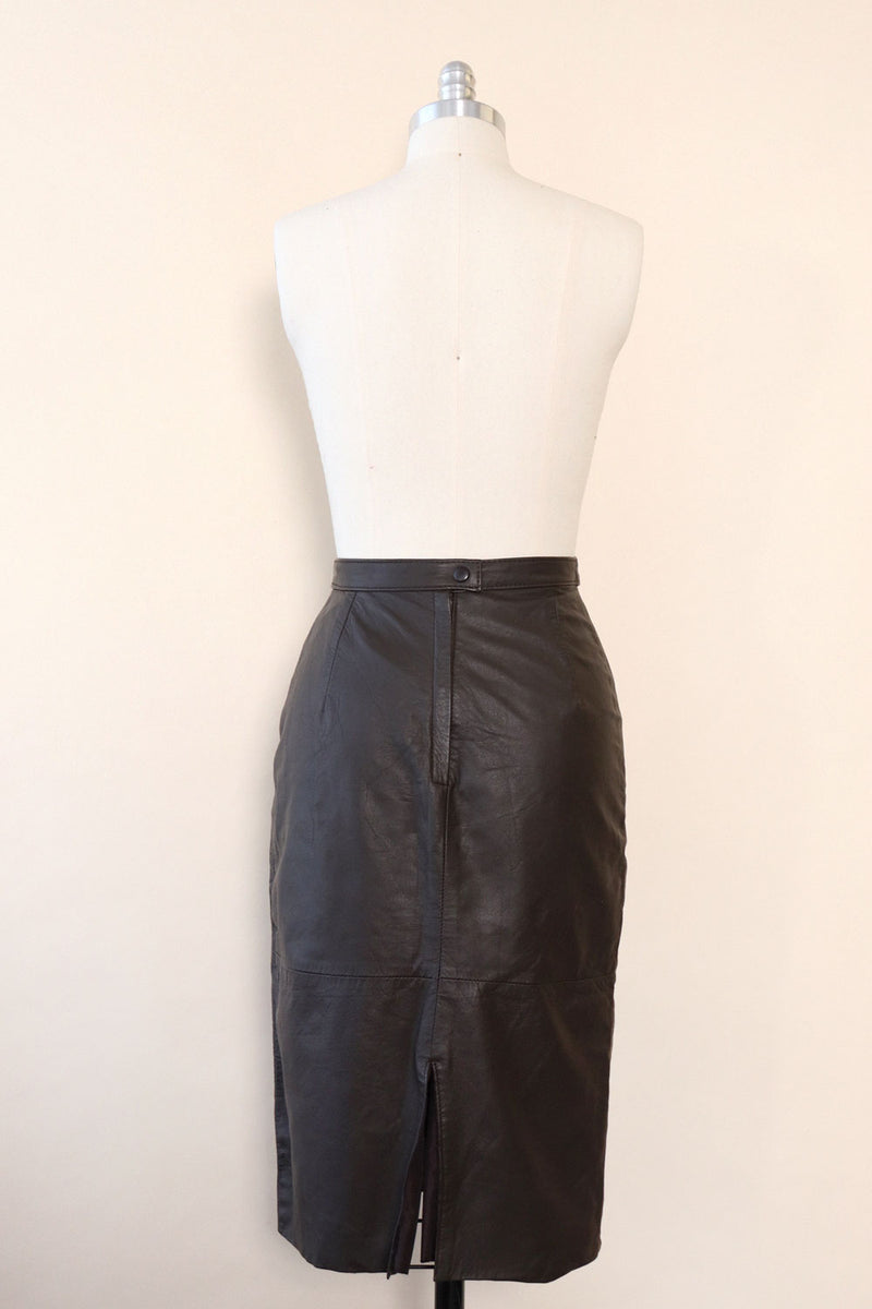 Espresso Leather Pencil Skirt XS