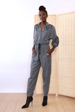 Gray Chambray Squiggle Coverall M/L