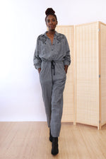 Gray Chambray Squiggle Coverall M/L