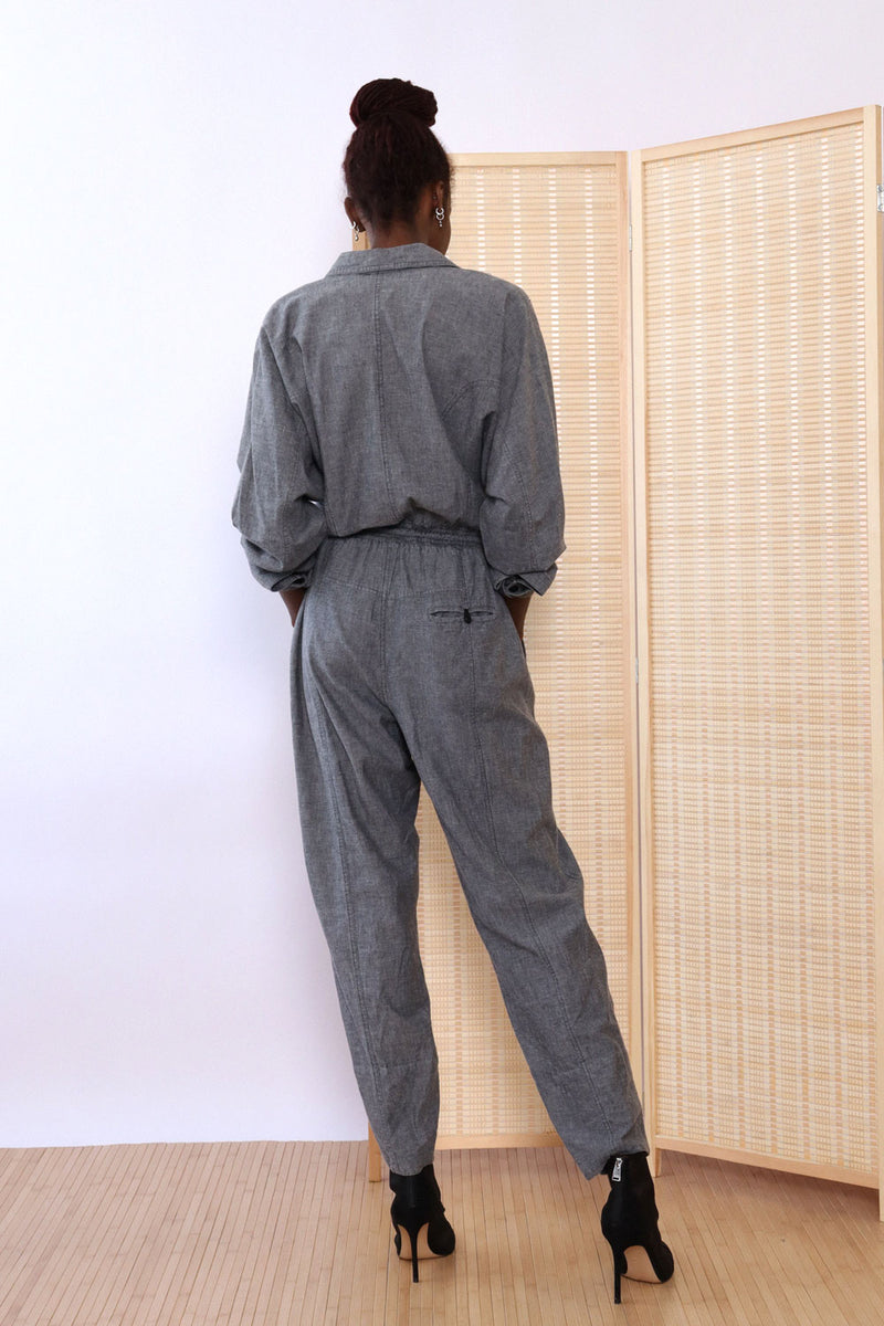 Gray Chambray Squiggle Coverall M/L