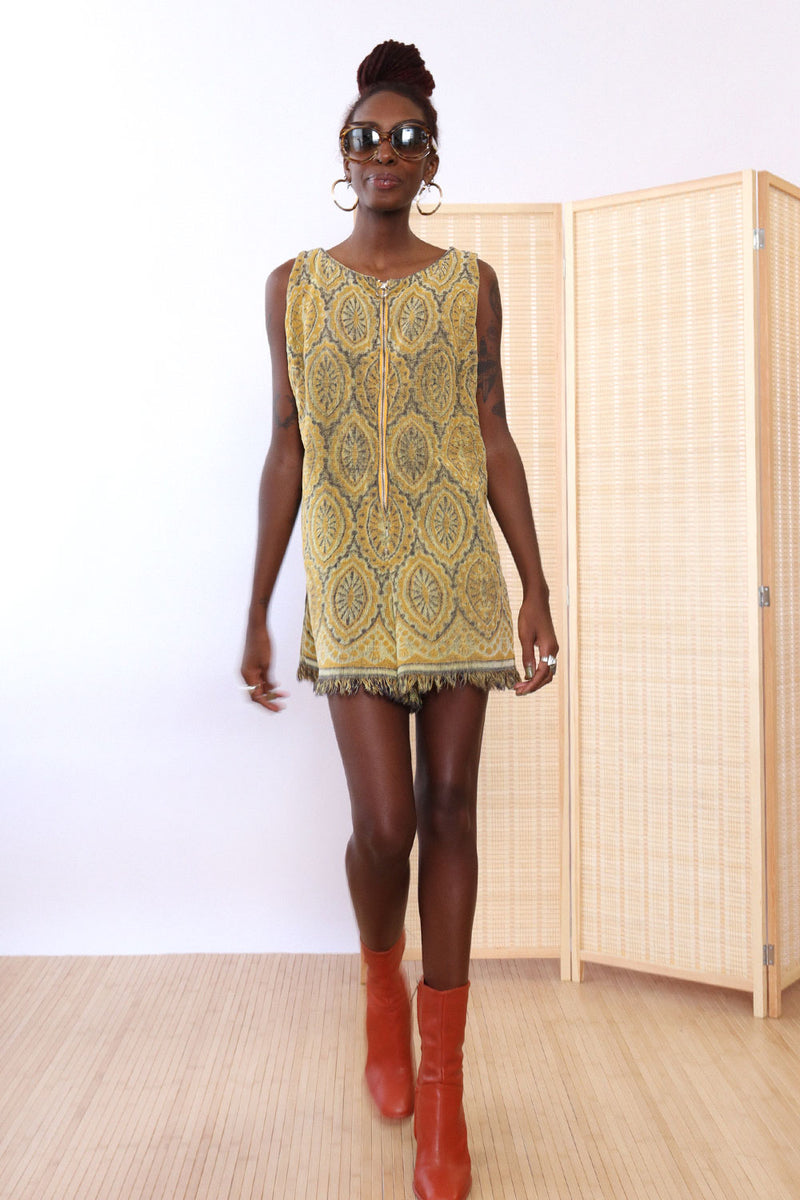 Ochre Fringe Terrycloth Romper S-L