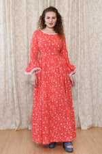 Melon Trumpet Sleeve Prairie Dress M