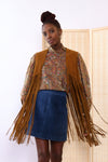 Cognac Suede Fringe Vest XS-M