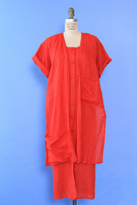 Tomato Red Linen Pocket Dress/Duster XS-M