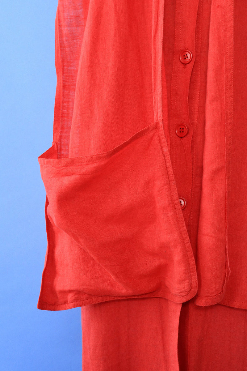Tomato Red Linen Pocket Dress/Duster XS-M