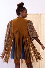 Cognac Suede Fringe Vest XS-M