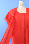 Tomato Red Linen Pocket Dress/Duster XS-M