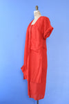 Tomato Red Linen Pocket Dress/Duster XS-M