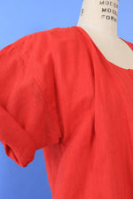 Tomato Red Linen Pocket Dress/Duster XS-M