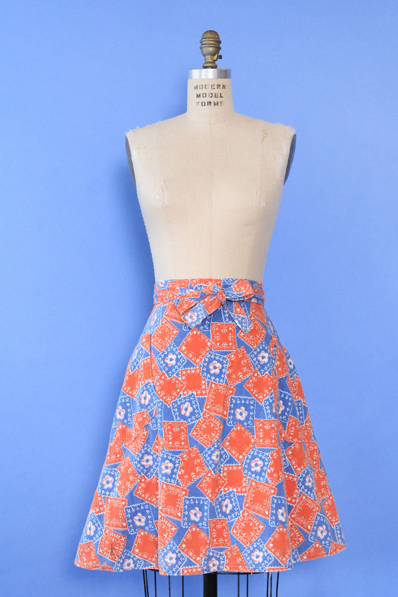 Bandana Print Wrap Skirt M/L