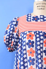 Flowery Striped Pocket Puff Tunic XS