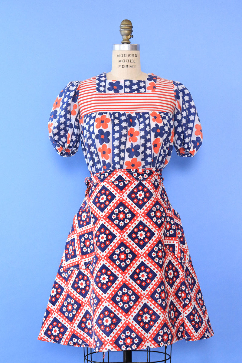 Flowery Striped Pocket Puff Tunic XS