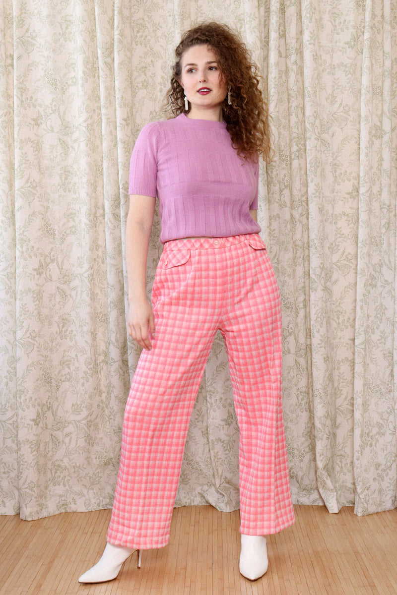 Hot Pink Plaid Knit Pants L