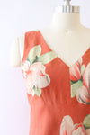 Coral Floral Linen Silk Dress S-S/M