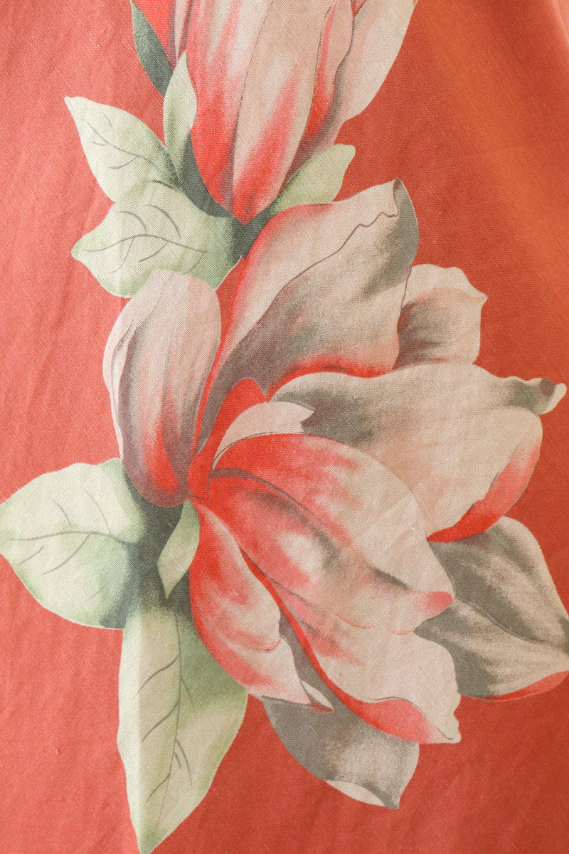 Coral Floral Linen Silk Dress S-S/M
