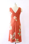 Coral Floral Linen Silk Dress S-S/M