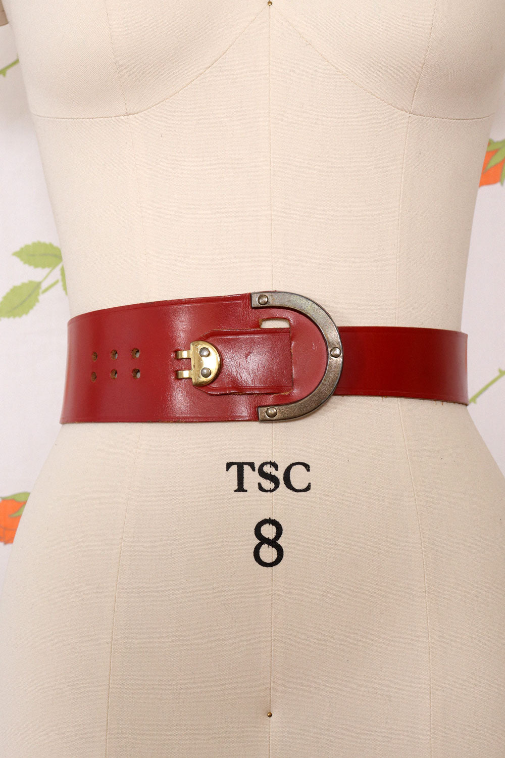 1950s Cherry Red Leather Waist Belt