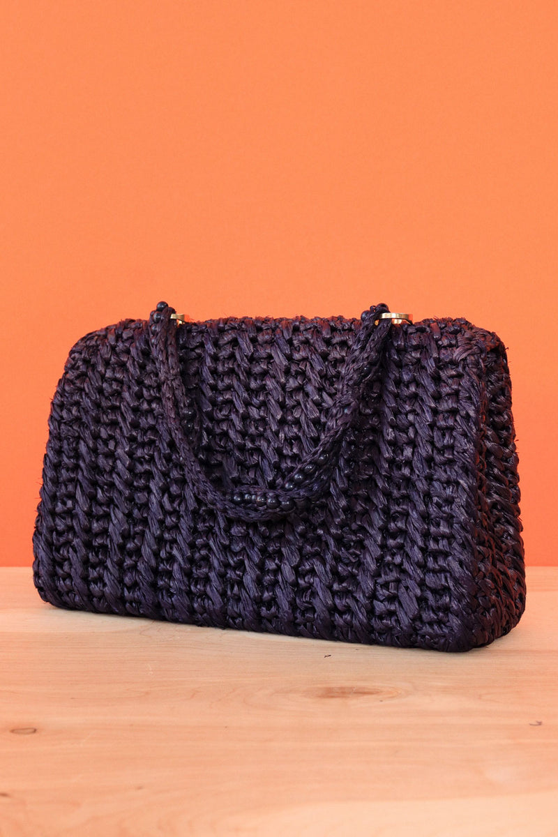 Navy Blue Raffia Handbag – OMNIA