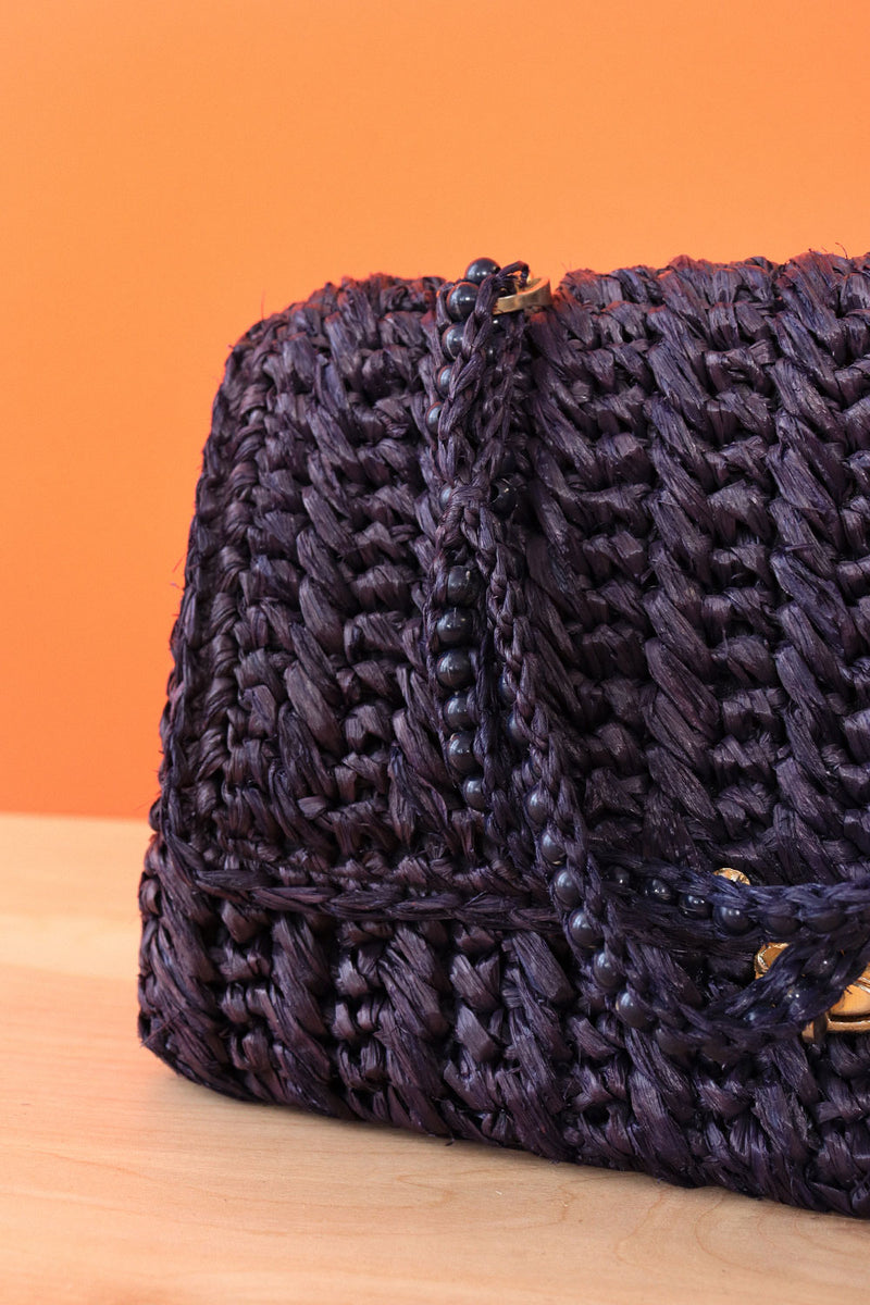 Navy Blue Raffia Handbag – OMNIA