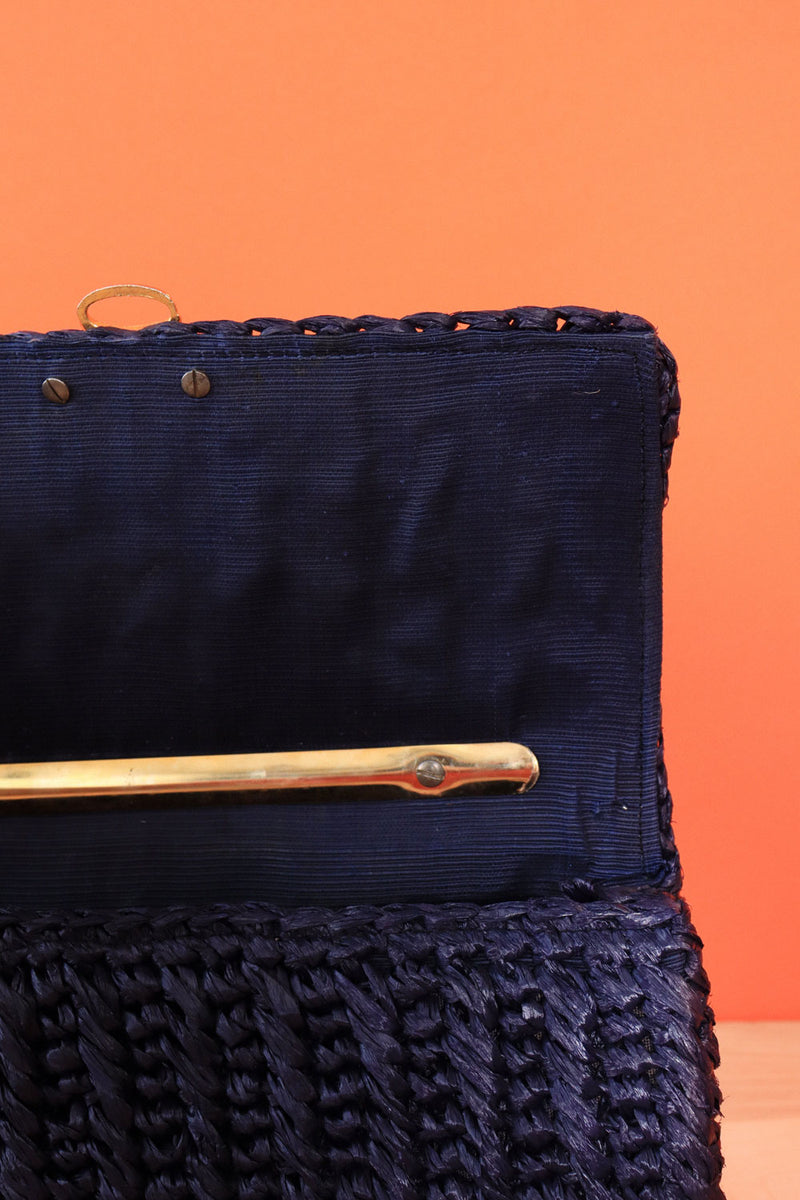 Navy Blue Raffia Handbag – OMNIA