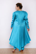 Climax Turquoise Satin Jumpsuit Ensemble M