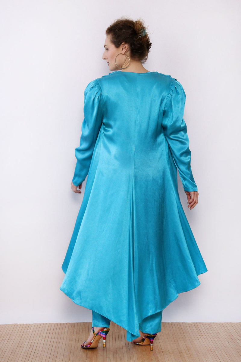 Climax Turquoise Satin Jumpsuit Ensemble M