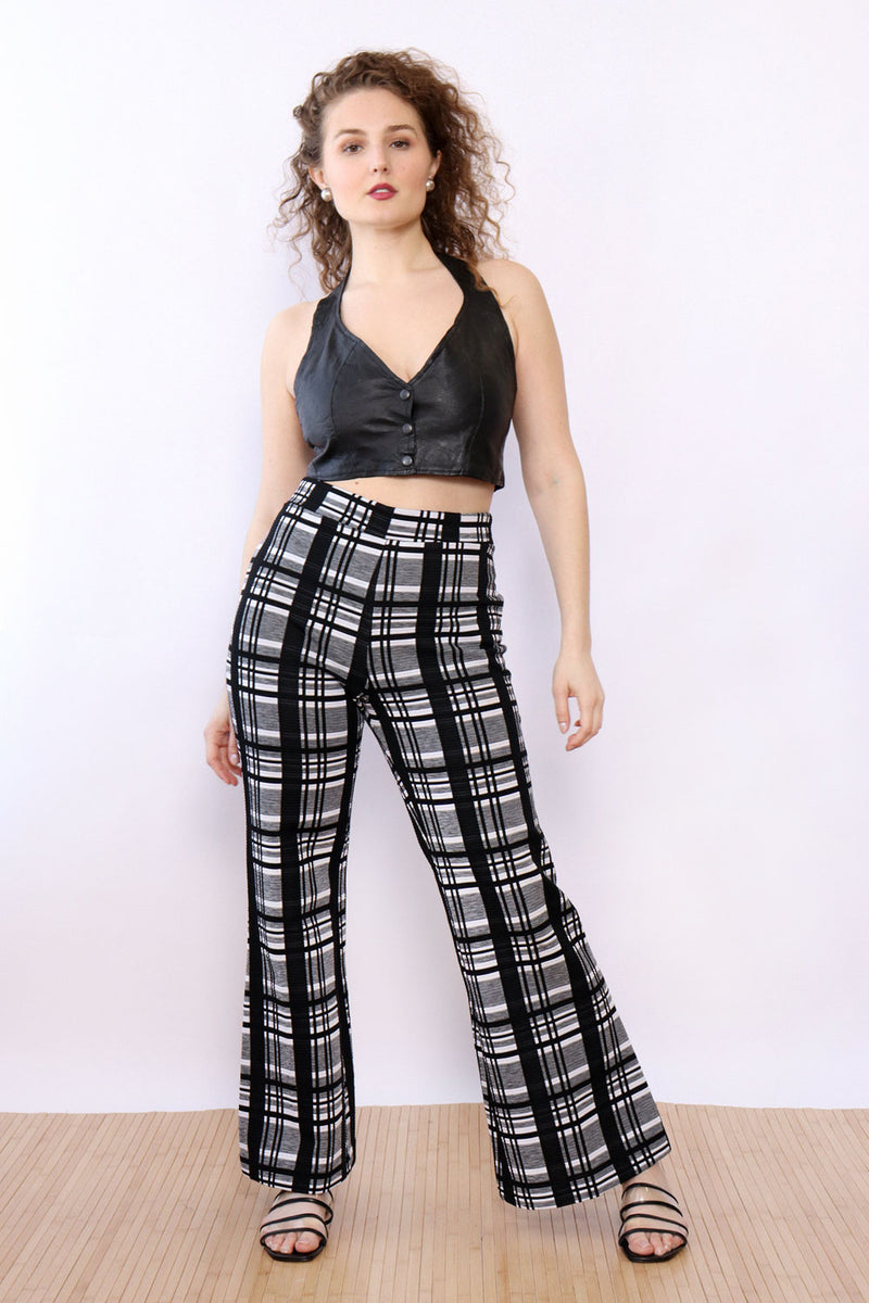 Monochrome Textured Plaid Flares L