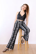 Monochrome Textured Plaid Flares L