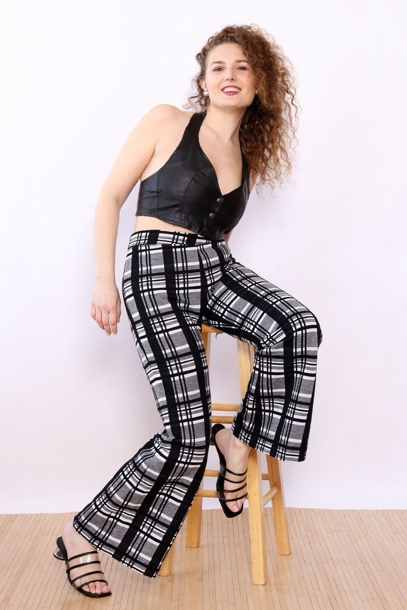 Monochrome Textured Plaid Flares L