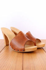 Leather Wood Heeled Mules 9.5