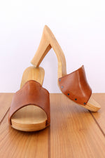 Leather Wood Heeled Mules 9.5