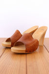 Leather Wood Heeled Mules 9.5
