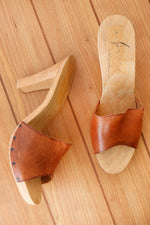 Leather Wood Heeled Mules 9.5