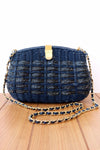 Navy Wicker Chain Strap Purse