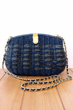 Navy Wicker Chain Strap Purse