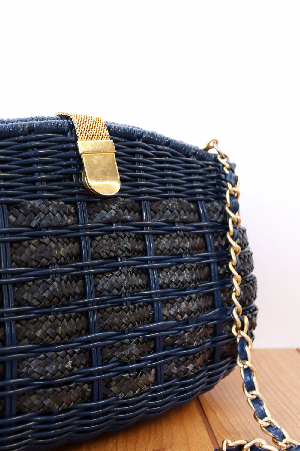 Navy Wicker Chain Strap Purse