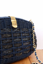 Navy Wicker Chain Strap Purse