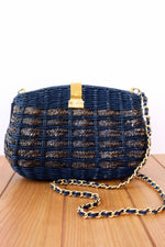 Navy Wicker Chain Strap Purse