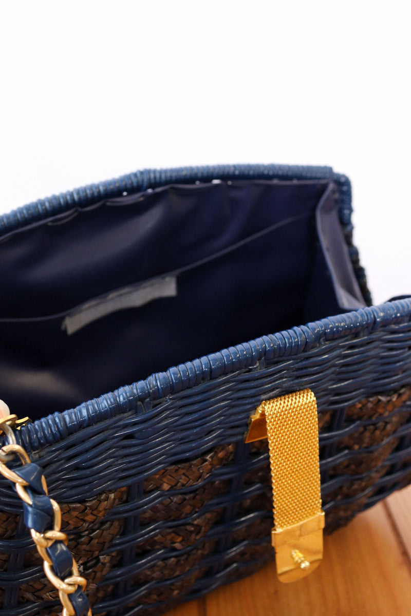 Navy Wicker Chain Strap Purse
