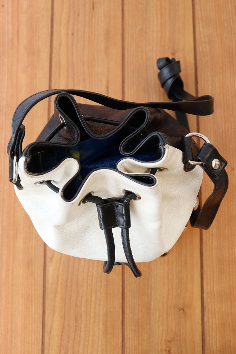 Contrast Studded Leather Bucket Bag
