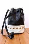 Contrast Studded Leather Bucket Bag